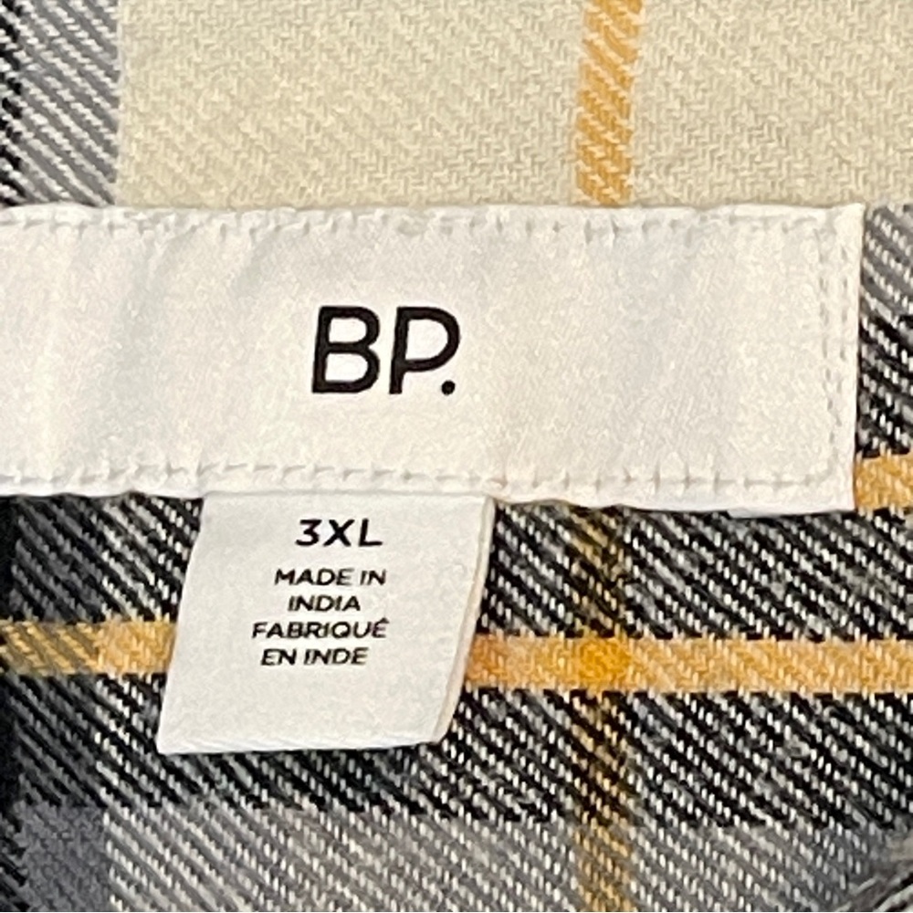 BP LS Flannel Button down Shirt Ivory Black Jacob Plaid 3XL NWT - Picture 4 of 6